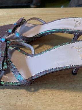 J. Crew Iridescent Bow Sandals - Disco Dot - Kitten Heels Size 6.5